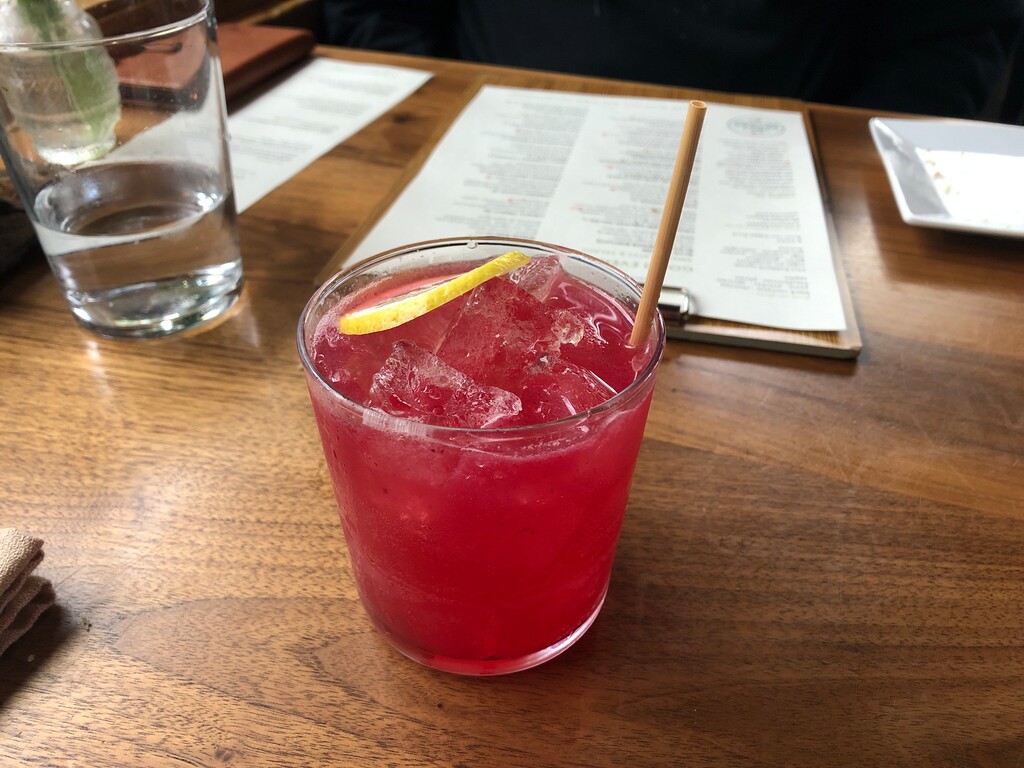 (Kolbie Peterson | The Salt Lake Tribune) The Purple Rain cocktail from Hell's Backbone Grill in Boulder, Utah, photographed on Saturday, April 27, 2024.