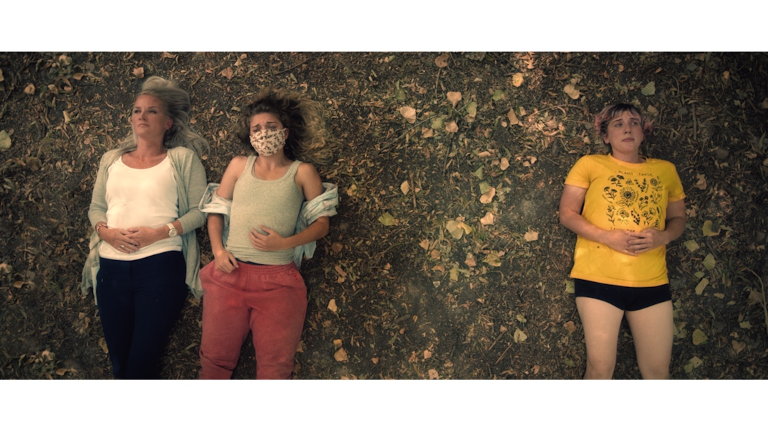 (Decal) Sisters Erin (Julia Jolley, left), Blake (Mallory Everton, center) and Jamie (Whitney Call) share a stressful moment during the early days of the COVID-19 pandemic, in the comedy "Stop and Go," which Call and Everton wrote, and Everton and Stephen Meek (Call's husband) directed.