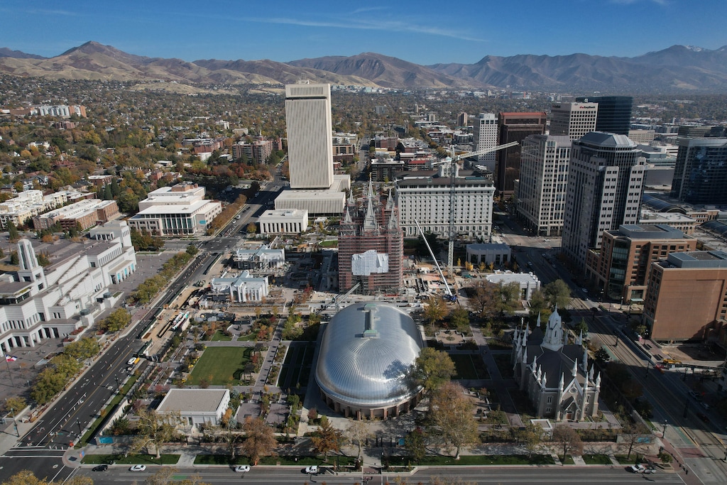 (Francisco Kjolseth | The Salt Lake Tribune) Some streets around Temple Square, shown in October 2025, may be closed during the 2027 open house for the renovated Salt Lake Temple.