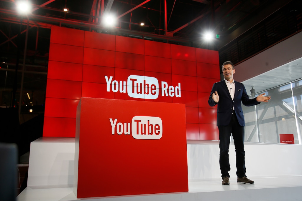 In this Oct. 21, 2015, file photo, Robert Kyncl, YouTube chief business officer, speaks as YouTube unveils "YouTube Red," a new subscription service, at YouTube Space LA offices in Los Angeles. (AP Photo/Danny Moloshok, File)
