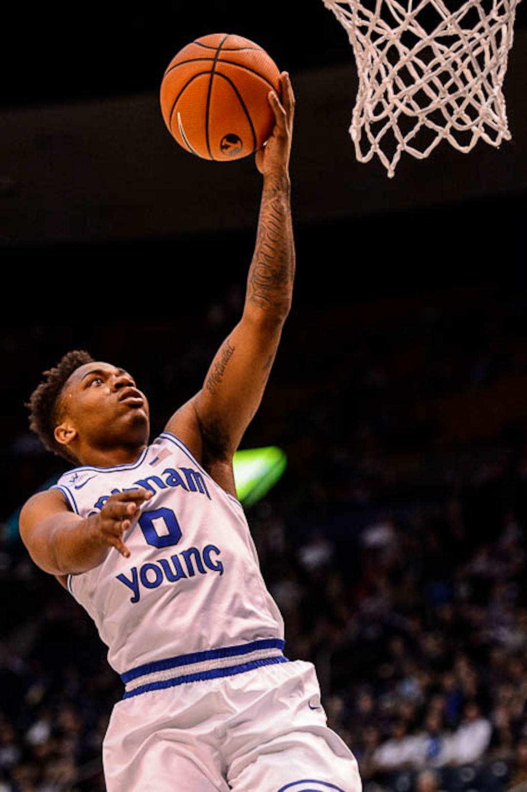 (Trent Nelson | The Salt Lake Tribune)   Brigham Young Cougars guard Jahshire Hardnett (0) shoots as BYU hosts San Diego, NCAA basketball in Provo Saturday January 20, 2018.