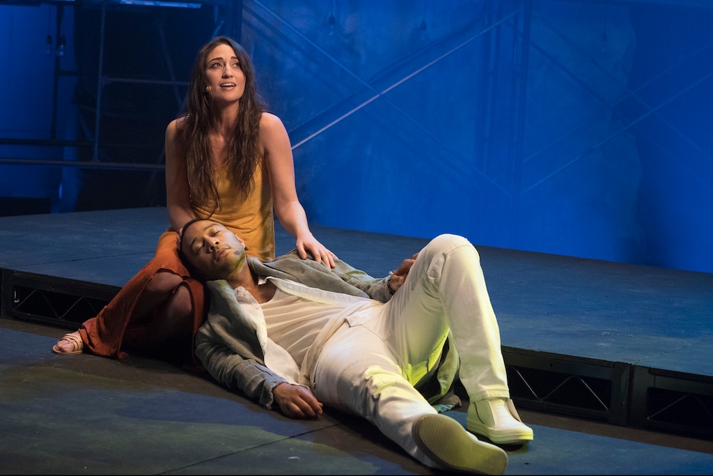 (Virginia Sherwood/NBC via AP) This image released by NBC shows  John Legend as Jesus Christ and Sara Bareilles as Mary Magdalene from the NBC production "Jesus Christ Superstar Live In Concert," airing April 1.
