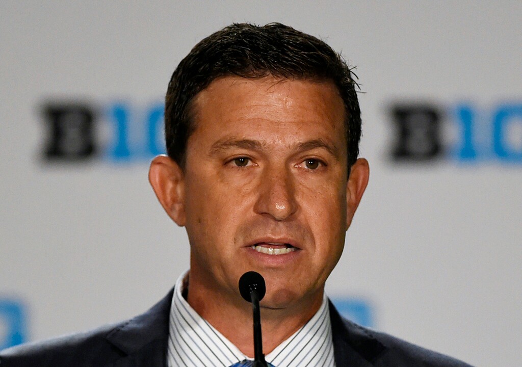 FILE - In this July 24, 2018, file photo, Mark Silverman, president of Fox Sports national networks, speaks at the Big Ten NCAA college football Media Days in Chicago. On Thursday, Jan. 9, 2019 Silverman said "Fox Sports is pleased to add the Mountain West to our roster of top-tier collegiate athletics partnerships." (AP Photo/Annie Rice, File)