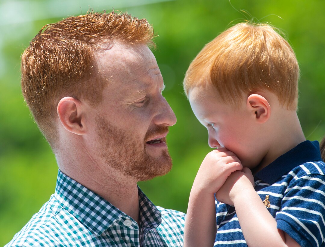 (Rick Egan  |  The Salt Lake Tribune)    Todd Miles holds his 3-year-old son Nathan Miles, who nearly died in an accidental drowning incident in his grandmotherÕs pool, during a news conference at the Jewish Community Center  to promote summer water safety, Friday May 31, 2019