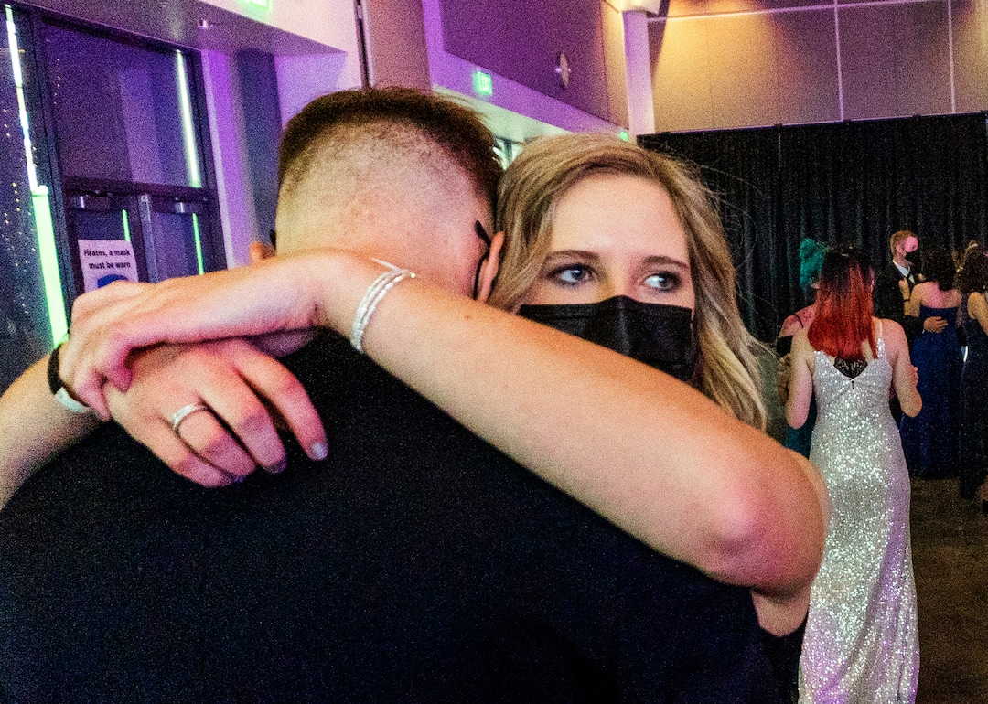 (Rick Egan | The Salt Lake Tribune)Cyprus students hold each other close during one of the few slow songs played at the Cyprus High school Prom, at the Viridian Event Center, on Saturday, April 24, 2021.