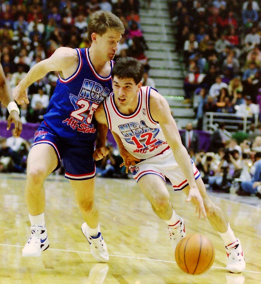 (Steve Griffin | Tribune file photo) John Stockton (12) drives with the ball as Mark Price (25) defends during the 1993 All-Star Game at the Delta Center in Salt Lake City, Sunday, Feb. 21, 1993.