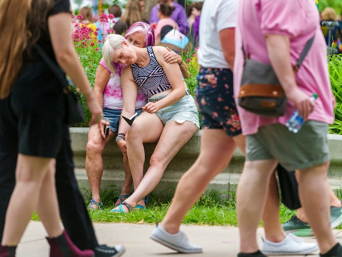 (Leah Hogsten | The Salt Lake Tribune)  Stephanie Browning and Anna Graybill celebrate the Utah Pride Festival at Washington Square, Saturday, June 4, 2022. 