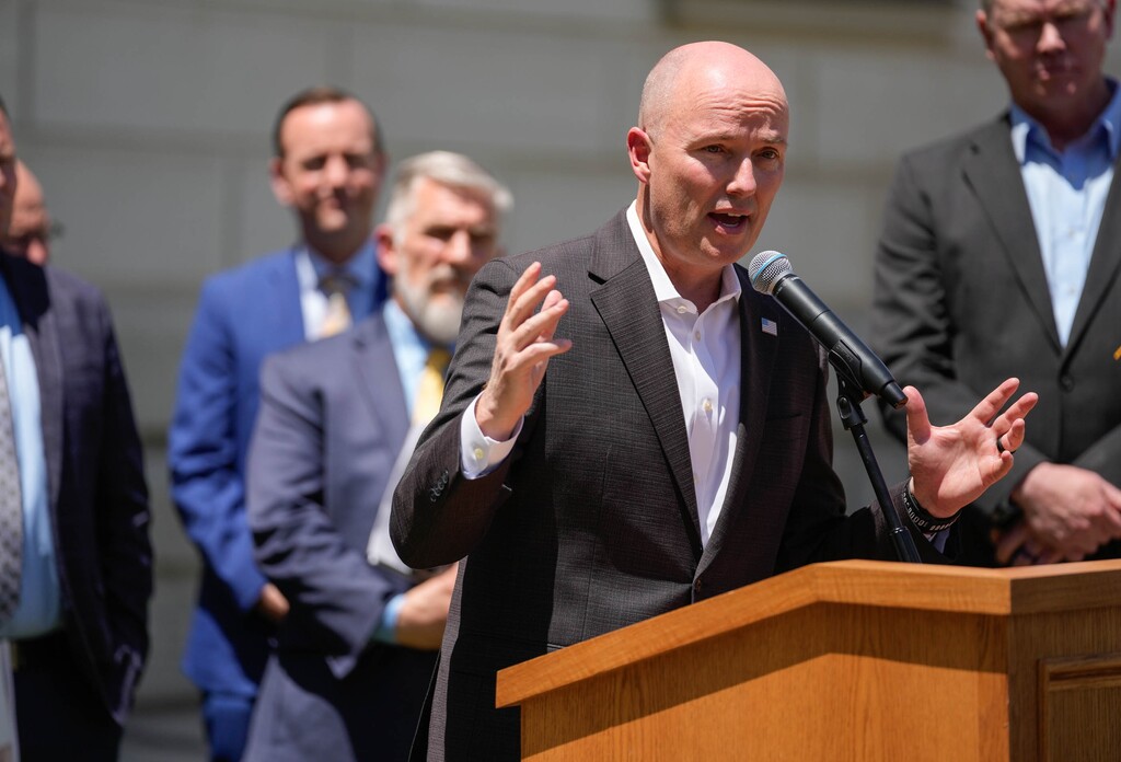 (Francisco Kjolseth  | The Salt Lake Tribune) Gov. Spencer Cox speaks about efforts to build 35,000 new starter homes. 
