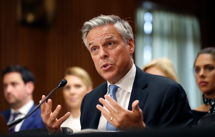 (AP Photo/Alex Brandon) Former Utah Gov. Jon Huntsman testifies during a hearing of the Senate Foreign Relations Committee on his nomination to become the U.S. ambassador to Russia, on Capitol Hill, Tuesday, Sept. 19, 2017 in Washington.