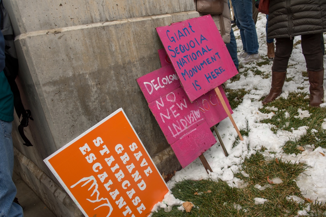 (Rachel Molenda  |  The Salt Lake Tribune)  Protesters gathered on Monday, December 4, 2017. to protest President Donald Trump's plan to shrink Bears Ears and Grand Staircase-Escalante national monuments.