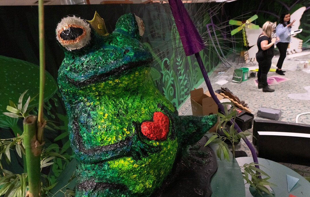 (Francisco Kjolseth | The Salt Lake Tribune) The alien forrest section of Dreamscapes, an immersive experience transformed by artists that promotes sustainability and uses almost exclusively up cycling materials, begins to take shape in the old Macy's at South Town on Wednesday, April 20, 2022. 