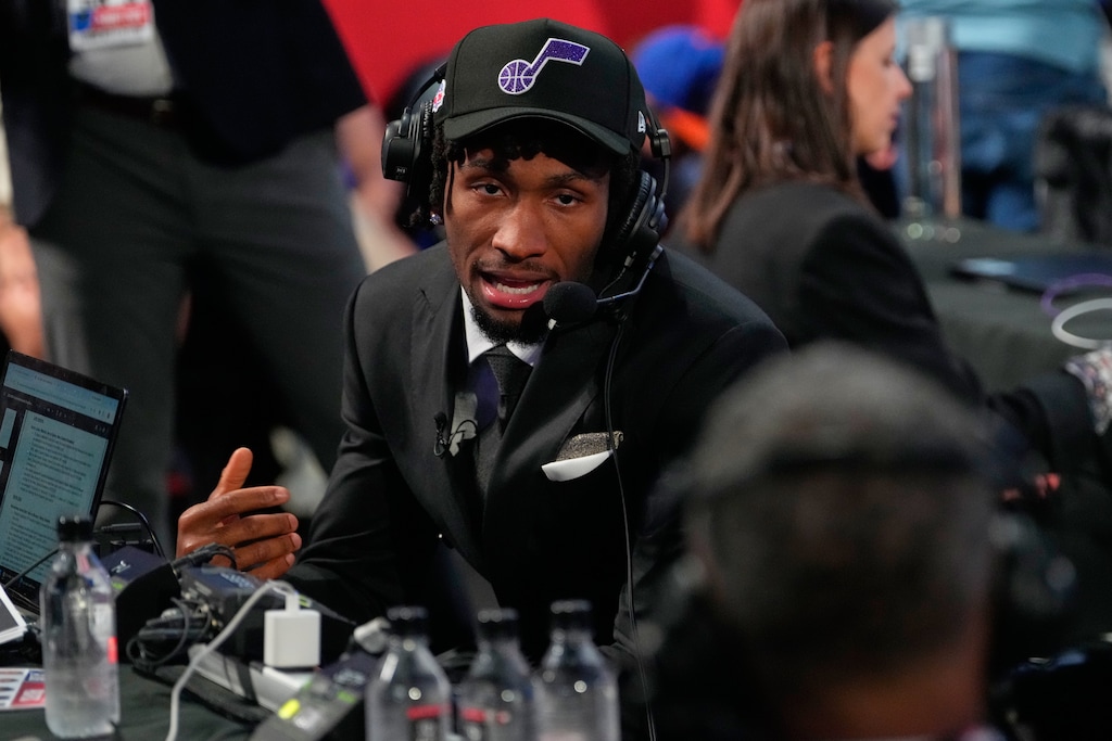 (Yuki Iwamura | AP) Darryn Peterson is interviewed after being chosen by the Utah Jazz in the first round of the NBA draft on Tuesday.