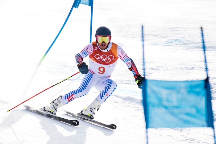 (Chris Detrick  |  The Salt Lake Tribune) Park City's Ted Ligety competes in the Men's Giant Slalom Run 1 during the Pyeongchang 2018 Winter Olympics Sunday, Feb. 18, 2018. Ligety finished this run in 20th place with a time of 1:10.71.