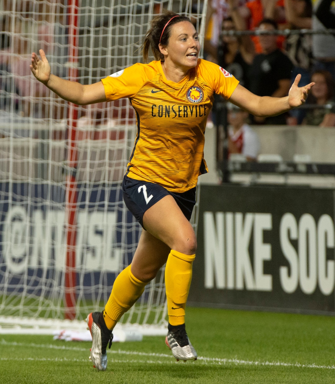 (Rick Egan  |  The Salt Lake Tribune)     Utah Royals FC defender Rachel Corsie (2) reacts after scoring the game tying goal, in Soccer action between Utah Royals FC and Portland Thorns FC, in Sandy, Friday, July 19, 2019.