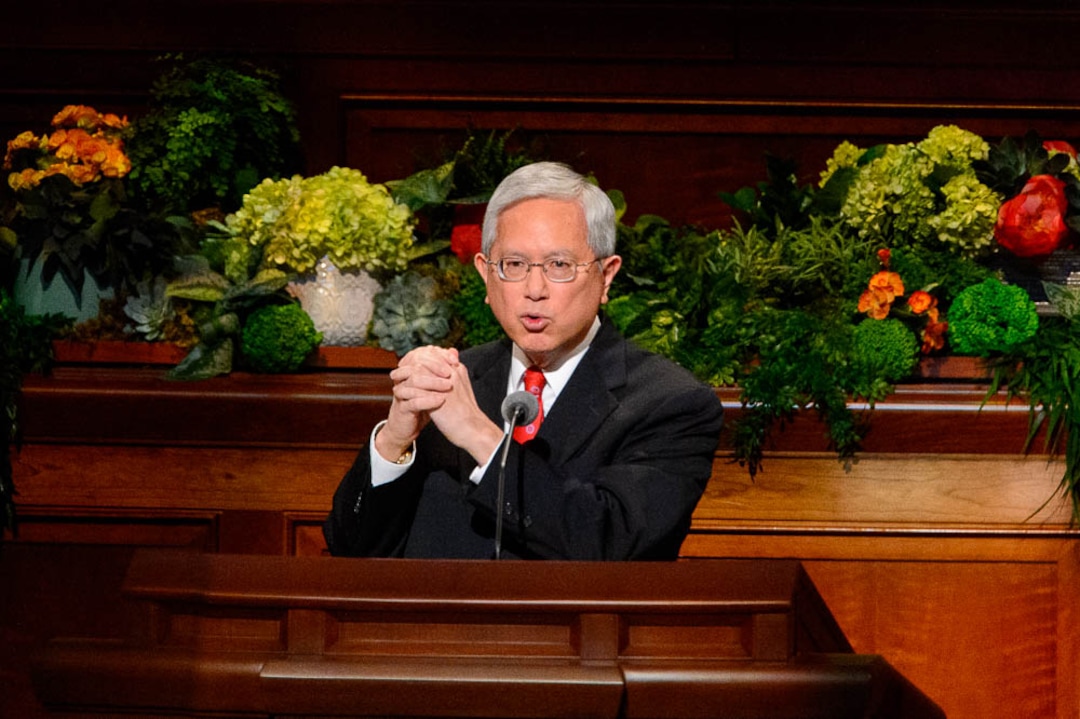 (Trent Nelson  |  The Salt Lake Tribune)  Gerrit W. Gong speaks during the afternoon session of the189th Annual General Conference of The Church of Jesus Christ of Latter-day Saints in Salt Lake City on Sunday April 7, 2019.