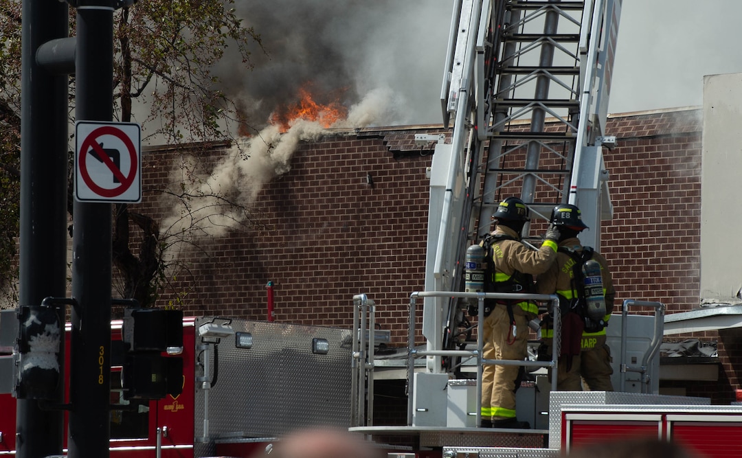 (Francisco Kjolseth  |  The Salt Lake Tribune) Crews work to extinguish a fire at 800 South 200 West in Salt Lake City on Wednesday, Sept. 9, 2020.