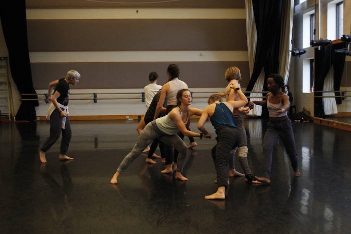 (Courtesy Molly Powers) Students at the University of Utah rehearse "in the shelter of the fold," an intimate new work by award-winning choreographer and director Doug Varone that explores the questioning inherent in faith. Doug Varone and Dancers, with Ririe-Woodbury Dance Company and the U.’s School of Dance, will perform on campus Feb. 23-24.