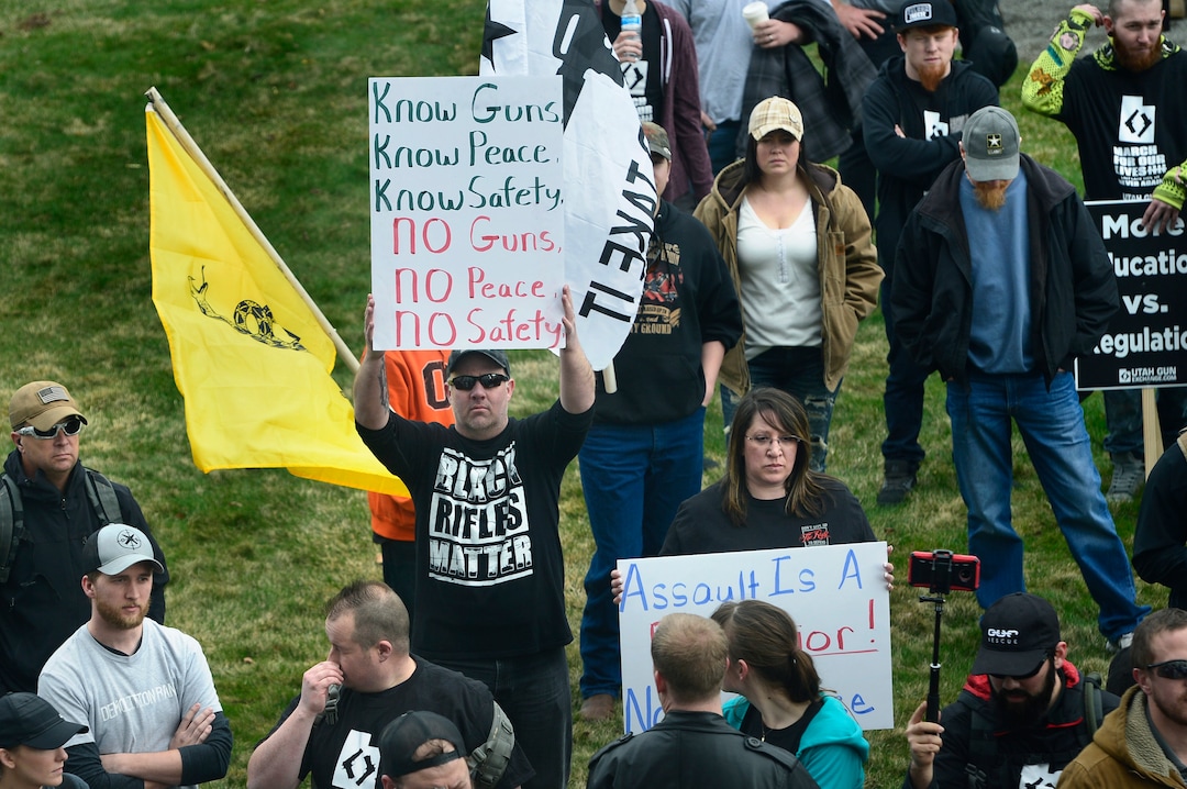 (Scott Sommerdorf | The Salt Lake Tribune) The pro gun "March Before Our lives" rallied at the Utah State Capitol after their march from West High School, Saturday, March 24, 2018.