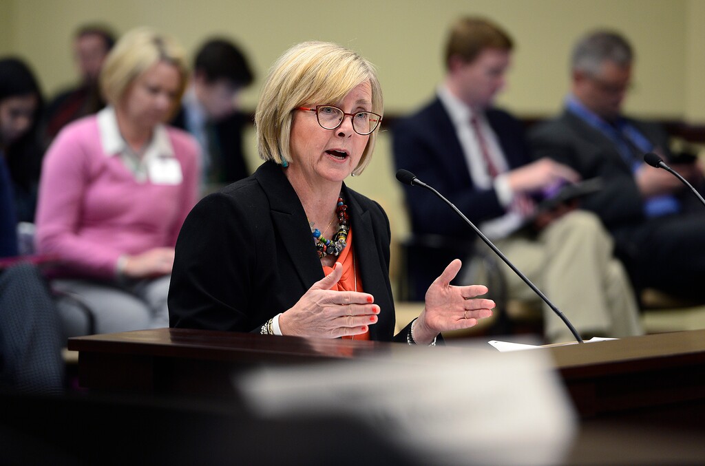 (Scott Sommerdorf | The Salt Lake Tribune) Rep. Rebecca P. Edwards, R-North Salt Lake, speaks to her resolution HJR20 to forgo the Our Schools Now ballot initiative to raise money for public schools and instead raise it with a hike in the gasoline tax plan and tweaks to the state property tax rate.