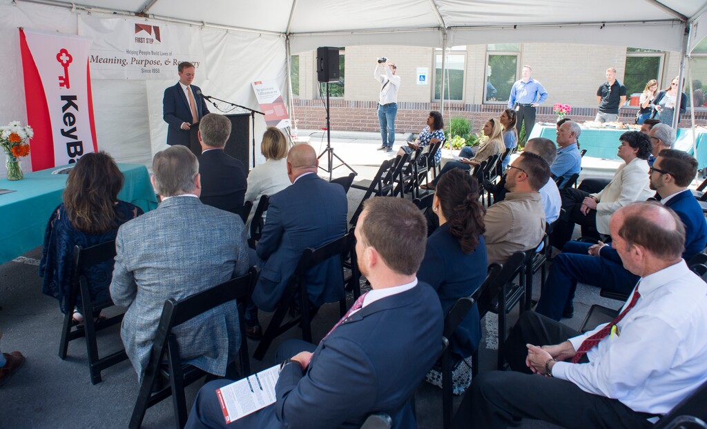(Rick Egan  |  The Salt Lake Tribune)       Salt Lake County Mayor Ben McAdams says a few words during a news conference announcing a new employment program at First Step House, in conjunction with KeyBank Foundation and Salt Lake County Housing and Community Development on Friday, June 29, 2018.