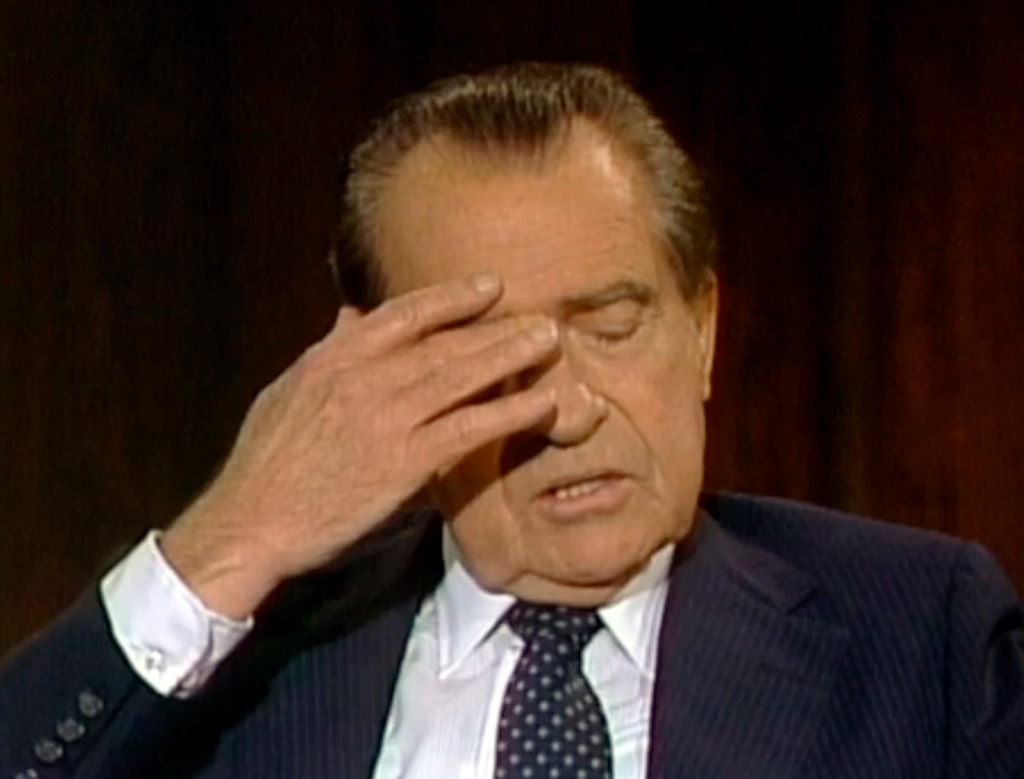 In this June 10, 1983 frame grab of video made available by Raiford Communications, Inc., former president Richard Nixon talks about his 1974 resignation in a series of interviews conducted by former White House aide Frank Gannon in New York City. The Richard Nixon Presidential Library and the privately held Nixon Foundation are co-releasing a trove of videotaped interviews with the former president to mark the 40th anniversary of his resignation following the Watergate scandal. The 28 minutes of tape, detailing Nixon's personal turmoil in his final week in office, were culled from more than 30 hours of tape recorded in 1983. (AP Photo/Copyright Raiford Communications) IMAGE MAY ONLY BE USED FOR 3 DAYS FROM TIME OF TRANSMISSION; NO ARCHIVING; NO LICENSING. PUBLIC OUT.