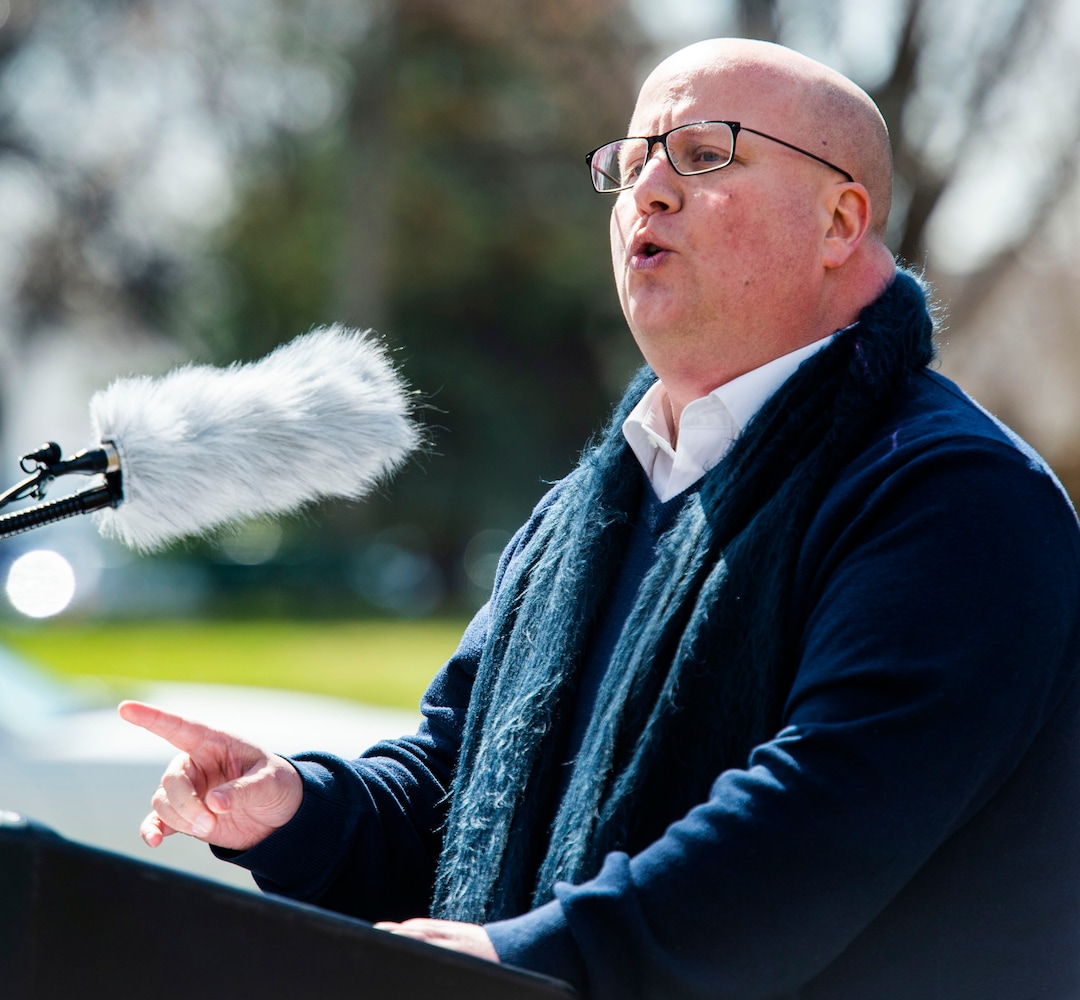 (Rick Egan  |  The Salt Lake Tribune)      Christian Harrison, launches his campaign  for Salt Lake City Mayor outside Salt Lake City Hall, Wednesday, March 20, 2019.