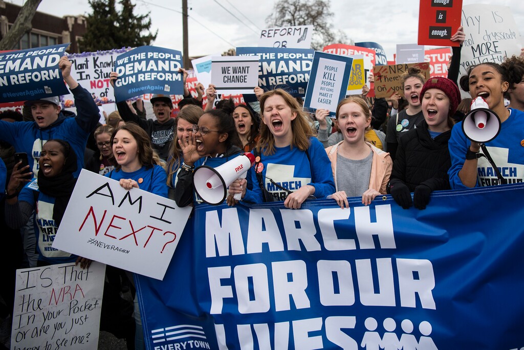 (Chris Detrick | The Salt Lake Tribune) Participants march from West High School to the state Capitol during the March for Our Lives SLC Saturday, March 24, 2018. The student-led March for Our Lives SLC got underway about 11:30 a.m. with what police estimated were 8,000 participants walking from Salt Lake City’s West High School to the front steps of the state Capitol.