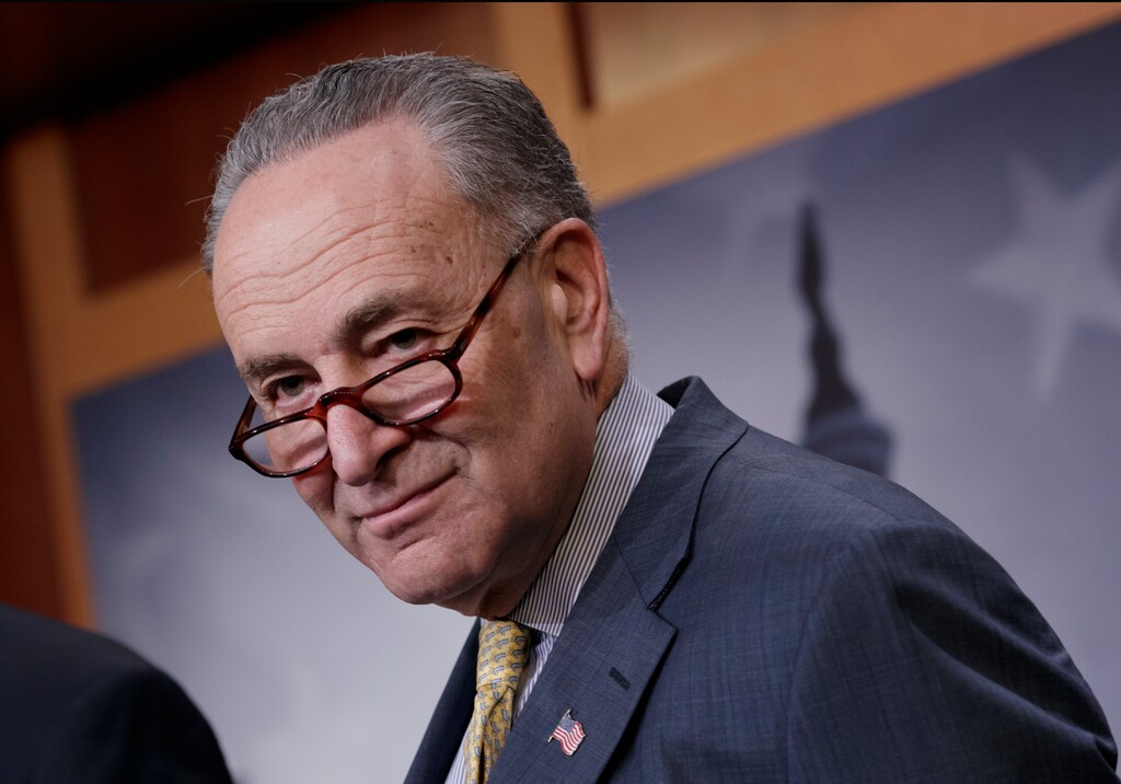 FILE - In this April 5, 2017 file photo, Senate Minority Leader Charles Schumer of New York takes a question during a news conference on Capitol Hill in Washington. (AP Photo/J. Scott Applewhite, File)