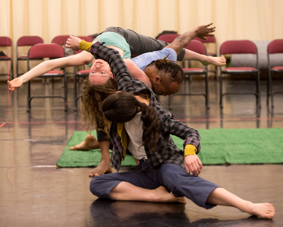 (Rick Egan  |  The Salt Lake Tribune)     Ririe-Woodbury dancers Bashaun Williams, Mary Lyn Graves and Melissa Younker rehearse for their show next week, and for their upcoming international tour to South Korea and Mongolia. Wednesday, April 18, 2018.