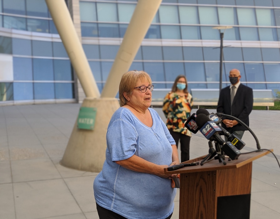 (Paighten Harkins | The Salt Lake Tribune) Lewine Tapia discusses the 25-year-old murder of her daughter, Rosie Tapia. The girl was kidnapped and killed Aug. 13, 1995, and police still haven't found who did it. Utah Cold Case Coalition — started to help get answer's in Tapia's case —co-founders Karra Porter and Jason Jensen watch.
