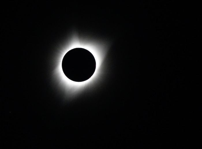 (Francisco Kjolseth  |  The Salt Lake Tribune)  The sun's corona is revealed as the moon completely covers the sun during the eclipse on Monday, August 21, 2017.