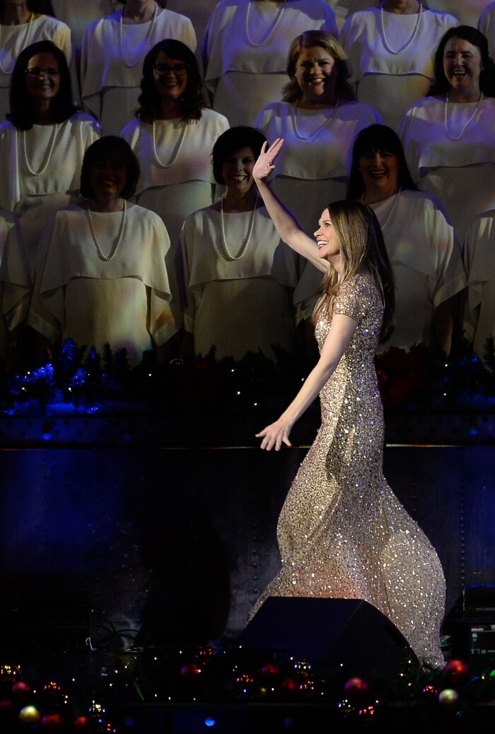 (Francisco Kjolseth  |  The Salt Lake Tribune)  The Mormon Tabernacle Choir Christmas extravaganza kicks off with Broadway star Sutton Foster and "Downton Abbey's" Hugh Bonneville at the Conference Center on Thursday, Dec. 14, 2017.