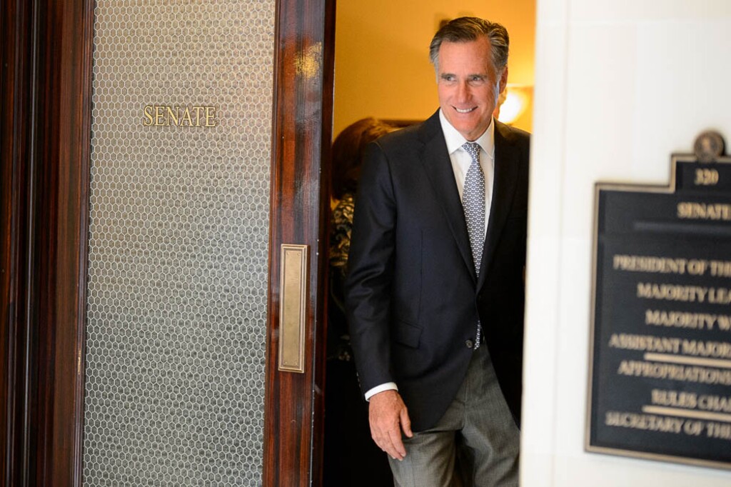 (Trent Nelson | The Salt Lake Tribune)  
Mitt Romney speaks with reporters at the Utah Capitol in Salt Lake City, Tuesday, Feb. 27, 2018.