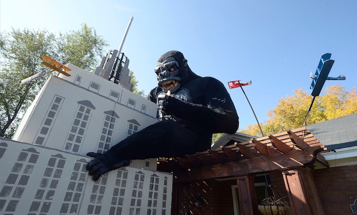 (Al Hartmann  |  The Salt Lake Tribune) 	
Ammon Smith has outdone himself again this Halloween season dressing up his home along 900 East in Sugarhouse.   He's done something wild and scary in his yard for the past five years.  This year it's King Kong.