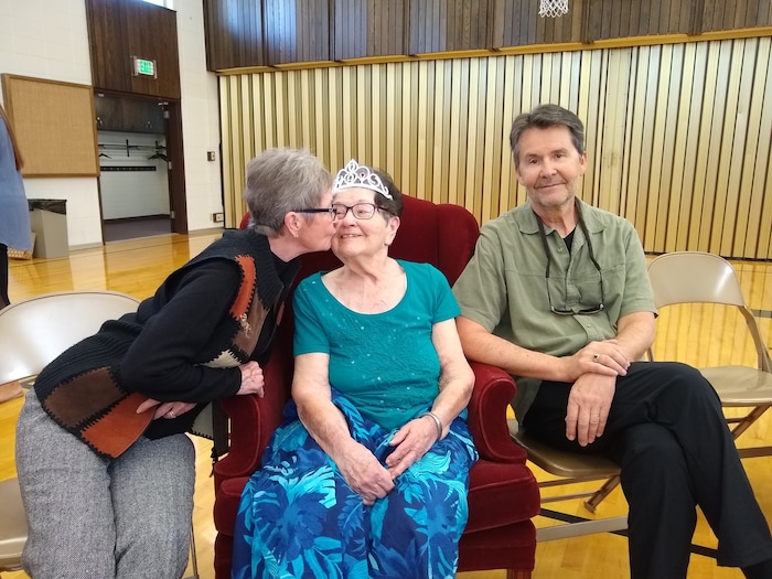 (Photo courtesy of Harold Carr) Audrey B. Carr, center, with her children, Harold Carr, right, and Valerie Hendrickson, left, at her 99th birthday celebration.