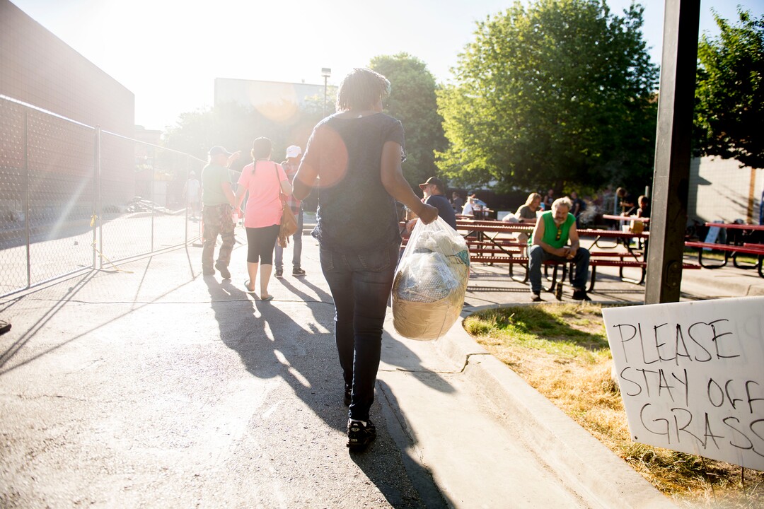 (Jeremy Harmon |  The Salt Lake Tribune) Sharon Thompson heads to the Weigand Center to do a load of laundry on July 11, 2019.