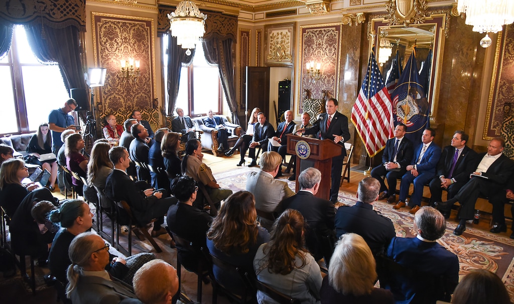 (Francisco Kjolseth  |  Tribune file photo)  Supporters and opponents of Utah’s medical marijuana initiative joined with Utah Gov. Gary Herbert and legislative leaders Thursday, Oct. 4, 2018, at the Utah Capitol to announce a “shared vision” for cannabis policy.