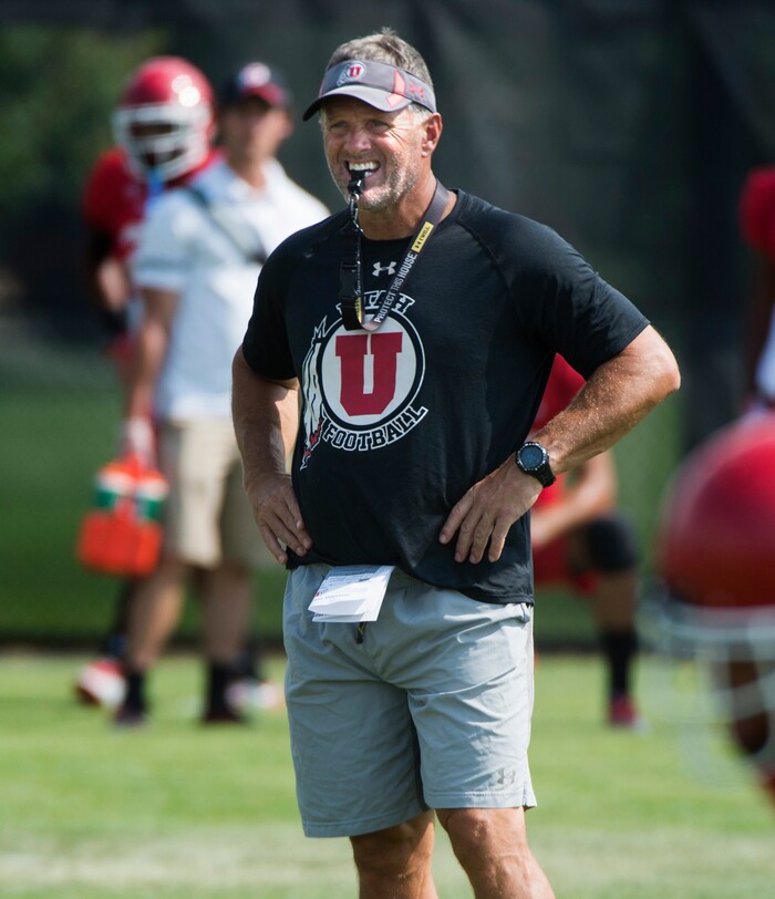 (Rick Egan  |  The Salt Lake Tribune)Utah head coach Kyle Whittingham at practice, Monday, August 7, 2017.