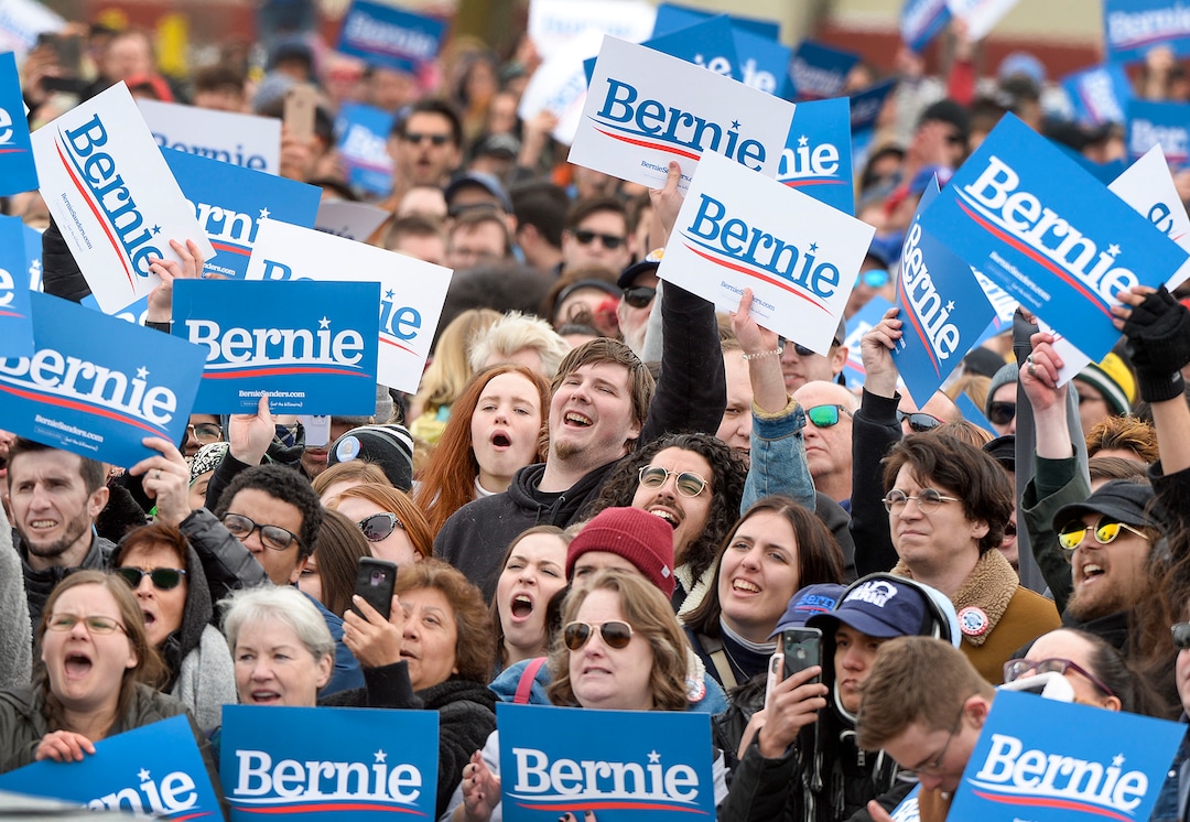 (Leah Hogsten  |  The Salt Lake Tribune) Vermont Sen. Bernie Sanders rallies his supporters at the Utah State Fairpark, Mar. 2, 2020, one day before UtahÕs Super Tuesday primary.