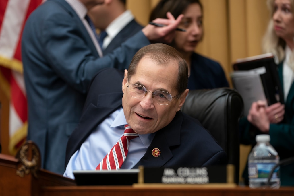 House Judiciary Committee Chairman Jerrold Nadler, D-N.Y., passes a resolution to subpoena special counsel Robert Mueller's full report, on Capitol Hill in Washington, Wednesday, April 3, 2019. (AP Photo/J. Scott Applewhite)