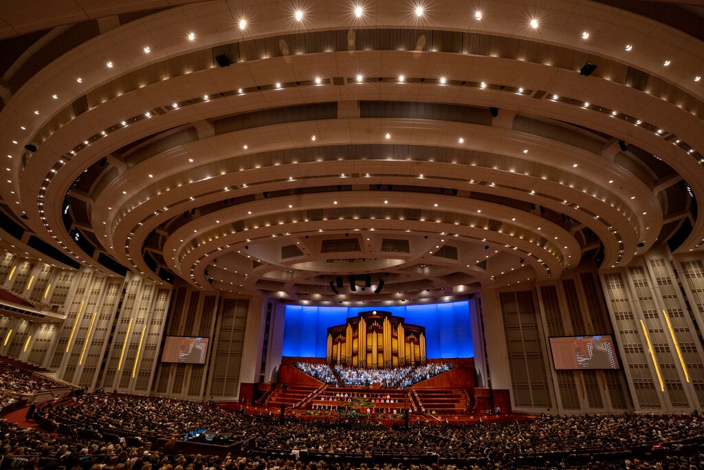 (Rick Egan | The Salt Lake Tribune)  A Women's Choir from various Stakes in Utah open the Women's session of LDS General Conference at the Conference Center, on Saturday, April 2, 2022.