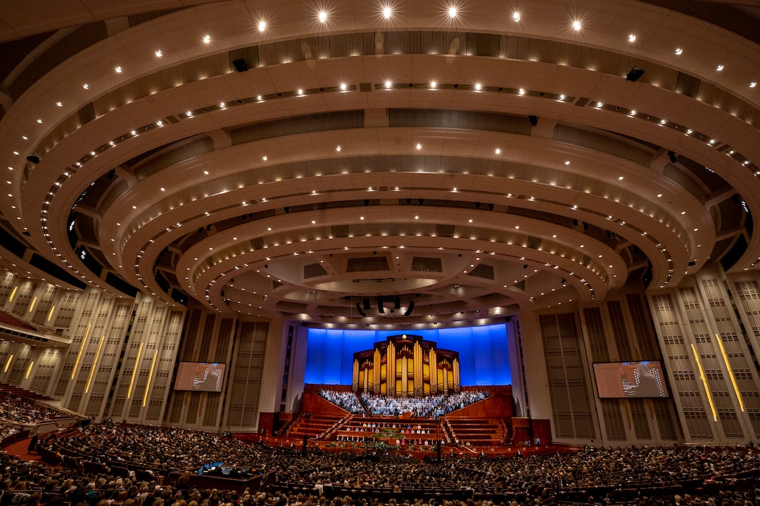 (Rick Egan | The Salt Lake Tribune)  A women's choir from various stakes in Utah open the women's session of LDS General Conference at the Conference Center on Saturday, April 2, 2022.
