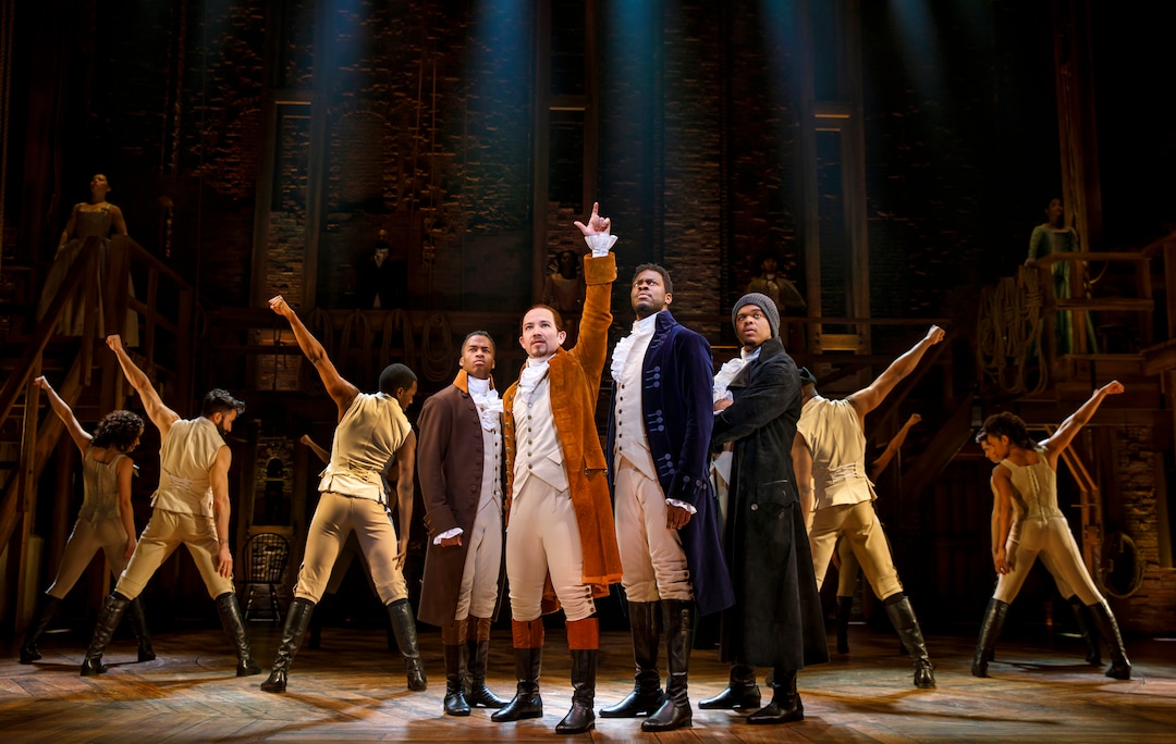 (Courtesy photograph by Joan Marcus) Elijah Malcomb, Joseph Morales, Kyle Scatliffe and Fergie L. Philippe in the cast of the "Hamilton" Philip company, the second national tour.