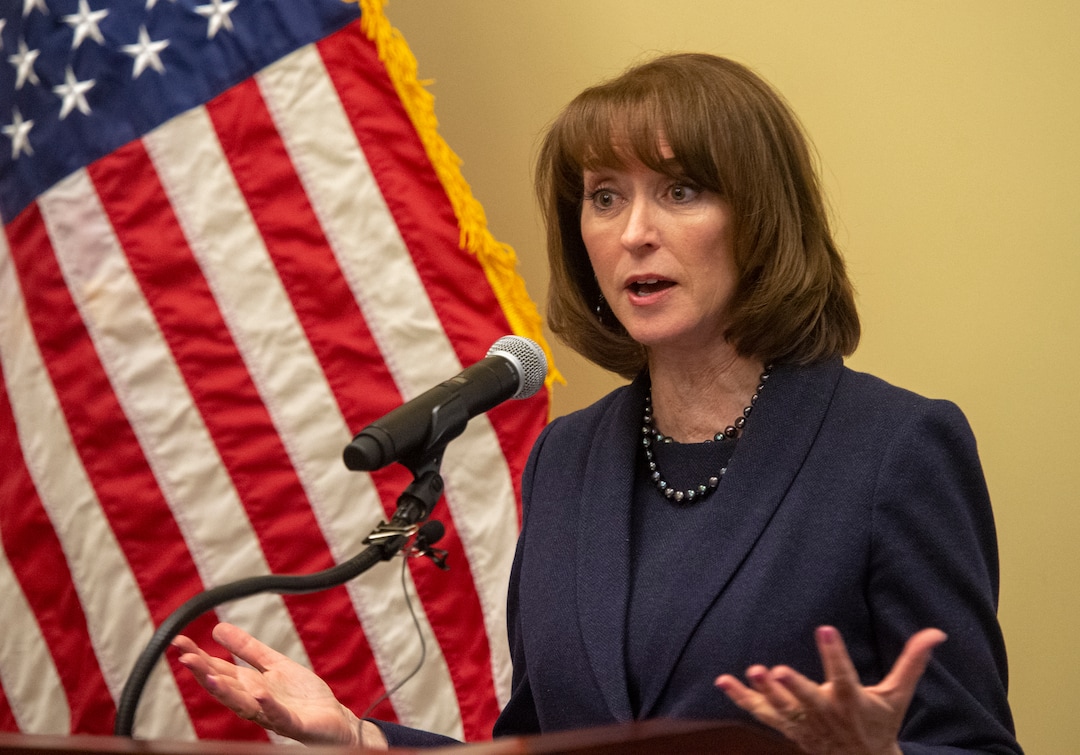 (Rick Egan  |  The Salt Lake Tribune)     Utah State Superintendent of Public Instruction Sydnee Dickson speaks at a news conference at the Capitol, as the Utah State Board of Education presented it's legislative priorities. Monday, Jan. 28, 2019.