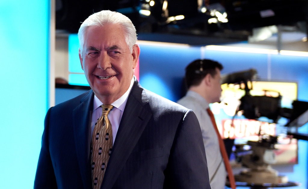 Secretary of State Rex Tillerson leaves the set following a television interview with Chris Wallace, the anchor of FOX News Sunday, in Washington, Sunday, Aug. 27, 2017. (AP Photo/Susan Walsh)