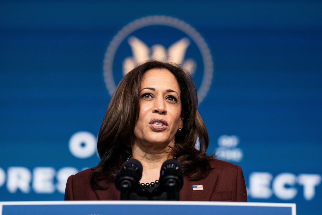 (Anna Moneymaker |The New York Times)
Vice President-elect Kamala Harris speaks in Wilmington, Del., Nov. 24, 2020. "The Biden-Harris team should commit that in four years every rural community in America will have access to broadband — the basic infrastructure needed for an inclusive modern economy," Thomas Friedman writes.