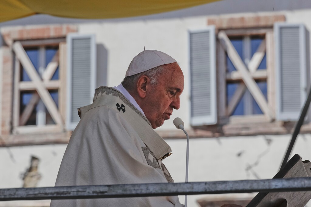 (AP Photo/Gregorio Borgia) Pope Francis celebrates Mass in Camerino, Italy, Sunday, June 16, 2019.