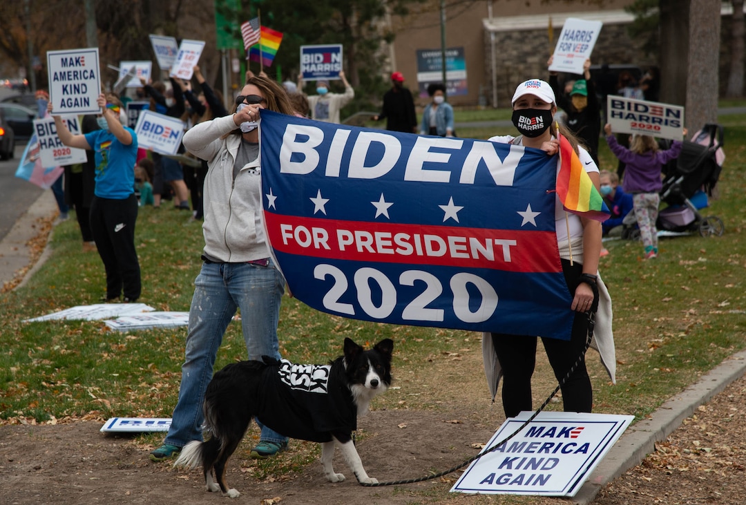 (Francisco Kjolseth  |  The Salt Lake Tribune) Supporters of President-elect Joe Biden celebrate at Liberty Park on Saturday, Nov. 7, 2020, in Salt Lake City.