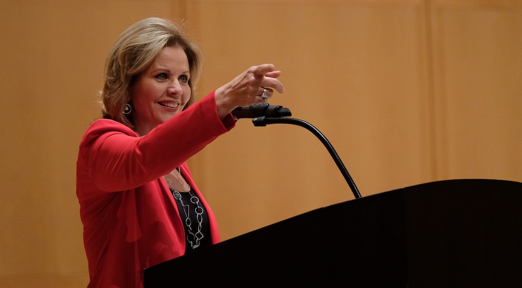 (Francisco Kjolseth | The Salt Lake Tribune) Superstar soprano Renee Fleming gives a free multimedia presentation on "Music and the Mind" at Libby Gardner Hall with University of Utah brain scientist Norman L. Foster. Fleming is in town to sing on the Utah Symphony and Utah Opera gala concert on Wednesday.