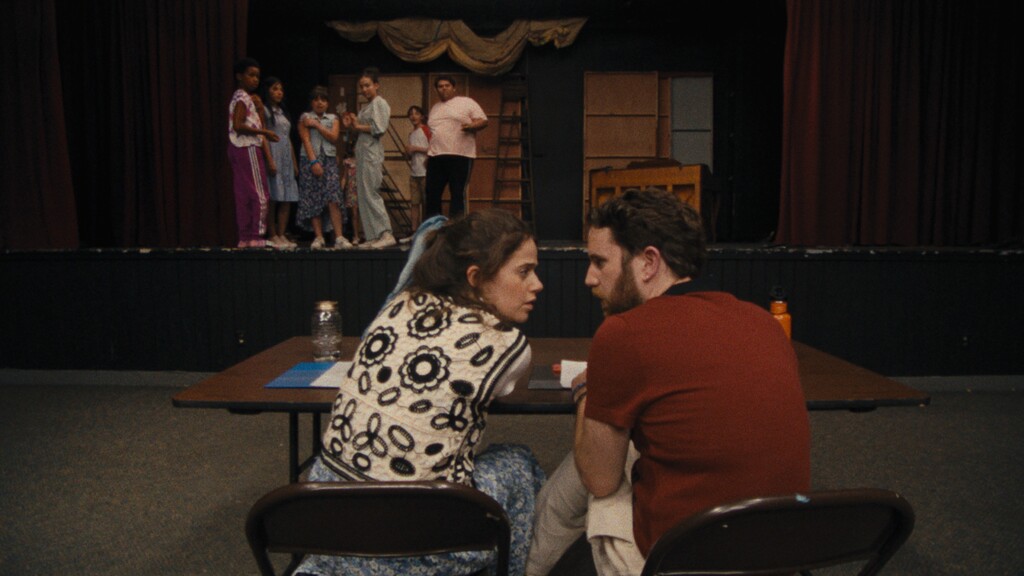 (Sundance Institute) Molly Gordon and Ben Platt (foreground), and, from left, Alexander Bello, Kyndra Sanchez, Bailee Bonick, Quinn Titcomb, Madisen Marie Lora, Donovan Colan and Luke Islam are part of the cast of "Theater Camp," directed by Molly Gordon and Nick Lieberman, an official selection of the U.S. Dramatic competition at the 2023 Sundance Film Festival.